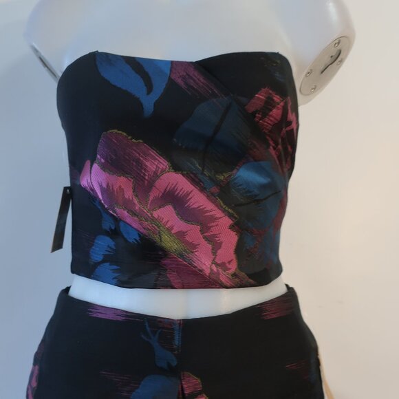 NWT Rachel Rachel Roy Black, Blue, Purple Floral Strapless Top & Skirt Set 0 - Picture 5 of 8